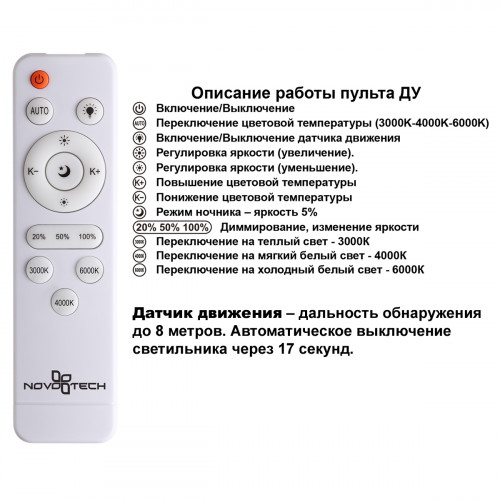 359210 OVER NT23 326 серый Светильник накладной влагозащищ. диммир. с датчиком движения (пульт ДУ в комплекте) IP43 LED 36W 170-265V 3240Лм 3000-6000К