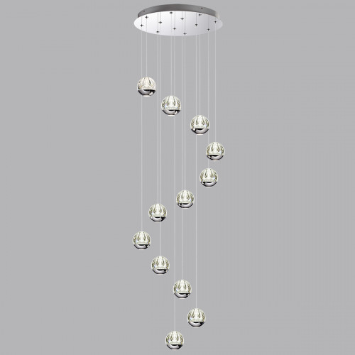 5100/60L L-VISION ODL25 хром/прозрачный/акрил Люстра каскадная LED 60W (12*5W) 4000K 3000Лм SONO