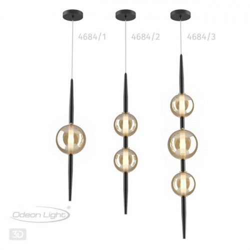 Светильник подвесной 4684/3 Odeon Light Черный/янтарный