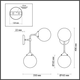 Светильник настенный 4971/2W Odeon Light Черный/золотой/прозрачный/стекло