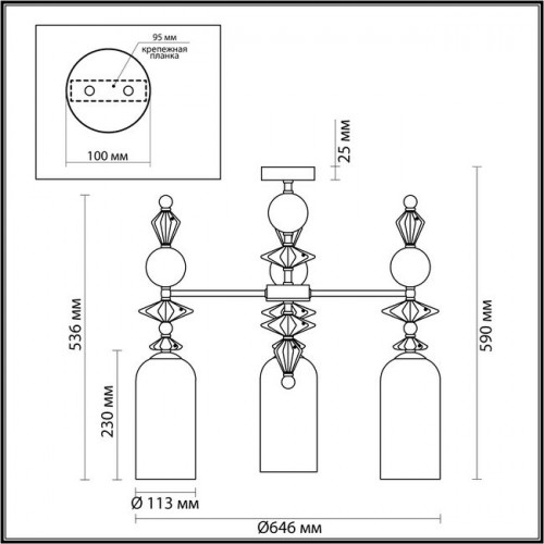 Люстра 4893/3C Odeon Light Exclusive Хром/раноцветн./керамика/стекло