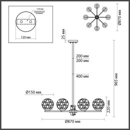 Люстра 5026/8 Odeon Light Черный матовый/темно-зеленый/прозрачный/металл/мрамор/стекло
